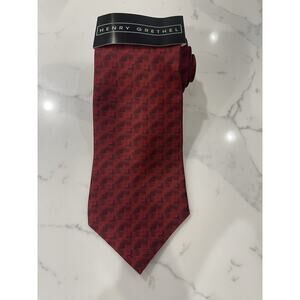NWT Henry Grethel Red Striped Geometric Italian Silk Tie 60 x 4 Made in USA